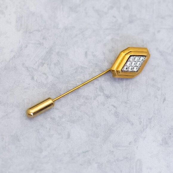 Vintage Diamond Tip Gold Tone Stick Pin by Avon - C12 - Picture 1 of 2